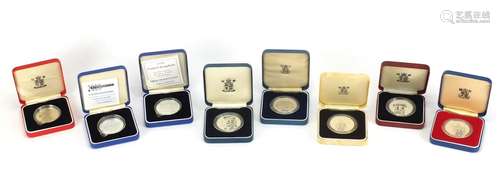 Eight silver proof commemorative crowns with cases including The Queen Mother's 80th birthday :