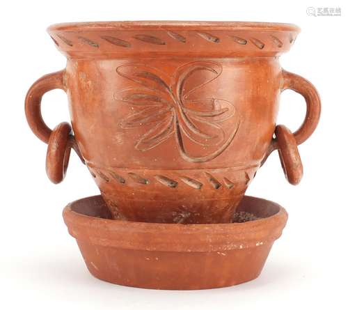 Roman style terracotta vase with ring handles, 27cm high : For Further Condition Reports and Live