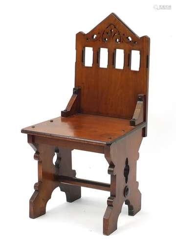 Gothic design walnut hall chair, 90cm high : For Further Condition Reports and Live Bidding Please