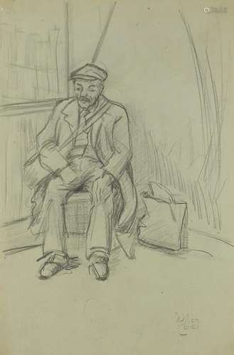 Portrait of a man seated, Irish school pencil, bearing a signature Williem Conor, framed, 45cm x