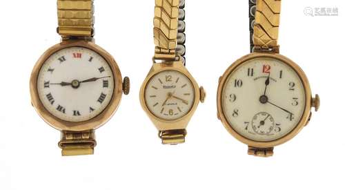 Three ladies 9ct gold wristwatches including Dreadnought and Regency : For Further Condition Reports