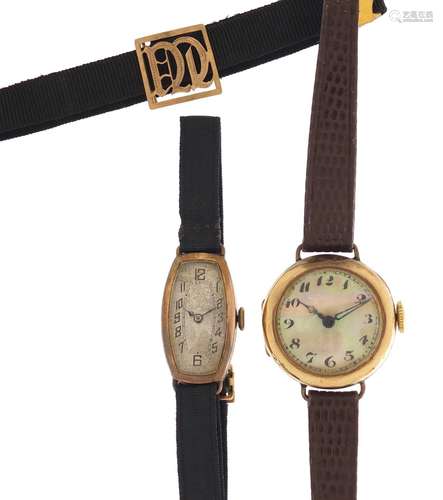 Two ladies 9ct gold wristwatches one with mother of pearl dial : For Further Condition Reports and