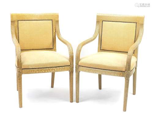 Pair of French style Shabby Chic open armchairs with beige upholstery, 91cm high : For Further