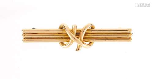 15ct gold knot bar brooch, 4.2cm in length, approximate weight 2.9g : For Further Condition