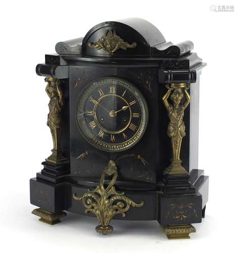 Victorian black slate mantel clock with bronze mounts, by Charles Frodsham of The Strand London, the