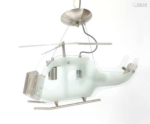 Retro glass and chrome helicopter light fitting, 64cm in length : For Further Condition Reports