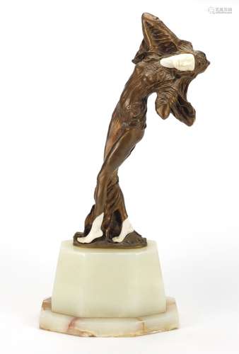 Art Deco patinated bronze and ivory figurine by Etling of Paris, raised on a octagonal onyx and