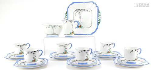 Shelley Canterbury six place tea service, hand painted with tall trees including a sandwich