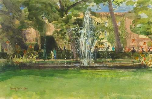 Mary Jackson - Cool Fountain, France signed watercolour, mounted and framed, 25.5cm x 16.5cm : For