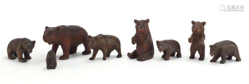 Eight carved Black Forest bears, the largest 9.5cm in length : For Further Condition Reports