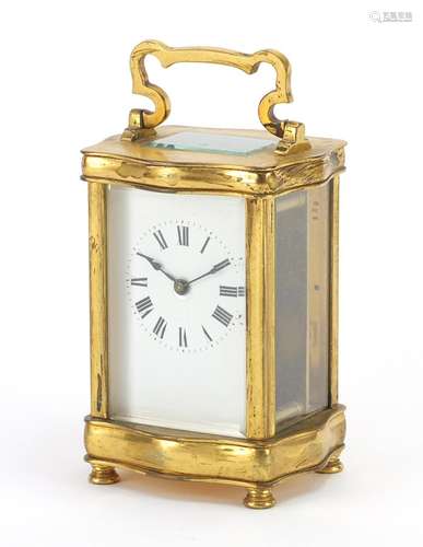 French gilt brass carriage clock, with enamelled dial and Roman numerals, 12cm high : For Further