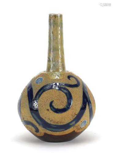 Royal Doulton stoneware mallet vase by Frank Butler, hand painted and incised with stylised