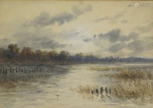 Fanny Maxwell Lyte - Birds over a lake, watercolour, mounted and framed, 17cm x 12cm : For Further