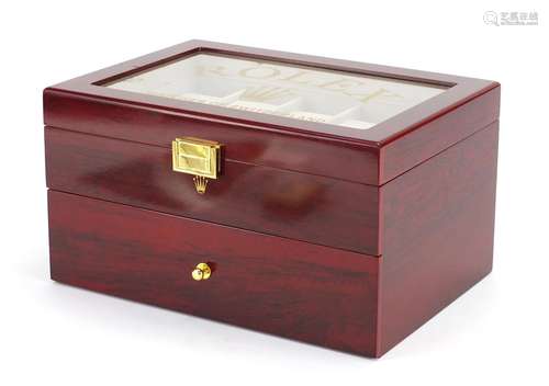 Rolex cherry wood dealer display box with base drawer, 16cm H x 29cm W x 21cm D : For Further