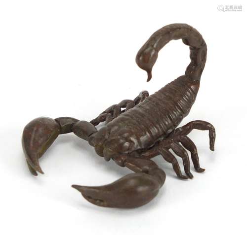 Japanese patinated bronze scorpion, 5.5cm in length : For Further Condition Reports Please Visit Our