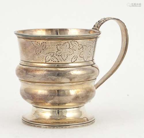 Georgian silver Christening cup engraved with flowers, indistinct makers mark London 1819, 7.5cm