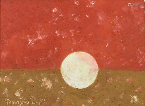 The Moon, oil and sand on canvas, bearing a signature Tomayo and inscription verso, mounted and