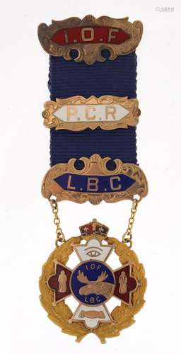 10ct gold and enamel Independent Order of the Foresters jewel, approximate weight 13.0g : For