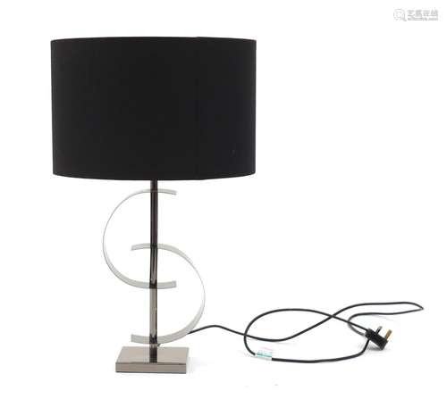 Contemporary polished metal designer table lamp and shade, 67cm high : For Further Condition Reports