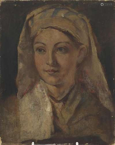 Portrait of a female, 19th century oil on canvas, Windsor & Newton stamp verso, unframed, 25cm x