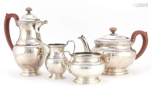 Silver four piece tea set, by F G Richards, Birmingham 1941, the water pot 21.5cm high,