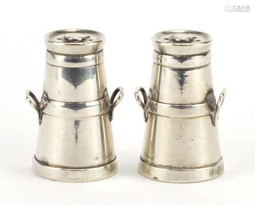 Pair of miniature silver milk churn casters, by Cornelius Desormeaux Saunders & James Francis