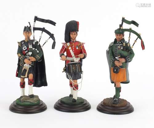 Three Ballantynes of Walkerburn hand painted Military figures including Irish Guards Pipe Major