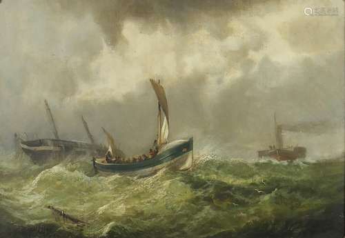 John Callow - Lifeboat on choppy seas, 19th century marine interest oil on canvas, 48.5cm x 28.5cm :