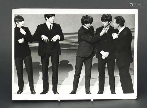 Vintage black and white photograph of The Beatles on stage, 30.5cm x 22cm : For Further Condition