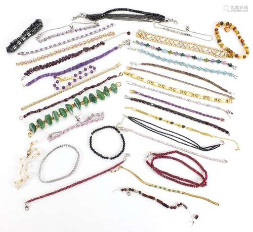 Costume bracelets, some silver set with semi precious stones : For Further Condition Reports and