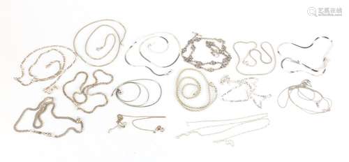 Fifteen silver necklaces, approximate weight 67.2g : For Further Condition Reports and Live