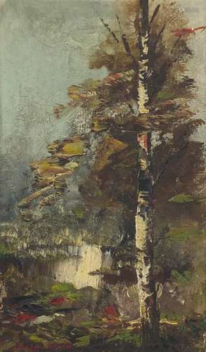 Jan Adam Zandleven - Woodland, oil, label verso, mounted and framed, 18.5cm x 13cm (PROVENANCE: Ex