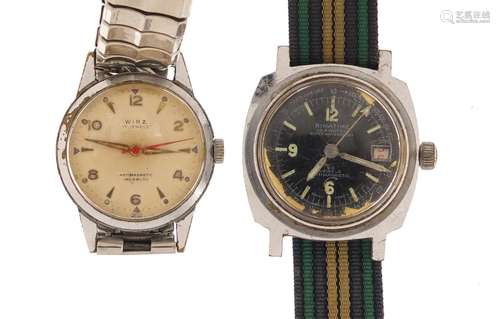 Two vintage gentleman's wristwatches comprising Binatime sea watch and Wirz : For Further