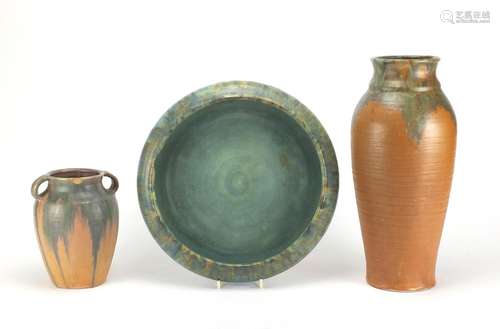 Upchurch pottery including a large vase and center bowl, the largest 38cm high : For Further