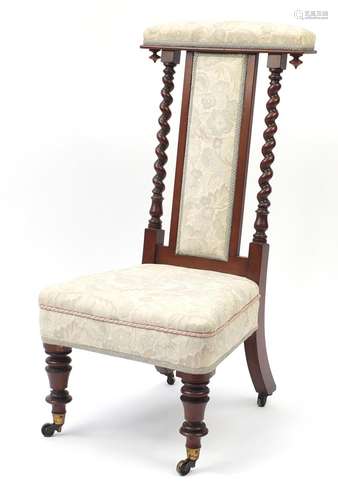 Victorian mahogany barley twist Prie-Dieu with floral upholstery, 100cm high : For Further Condition