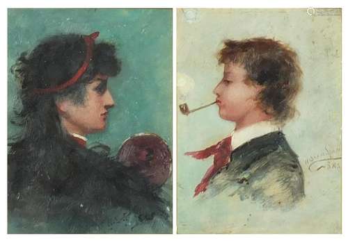 Walter Shaw Sparrow 1885 - Top half portraits, pair of late 19th century of oils, framed as one,