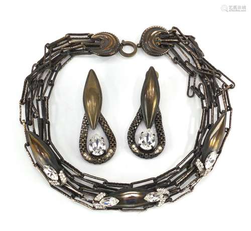 Stylish bronzed metal necklace and matching earrings : For Further Condition Reports and Live