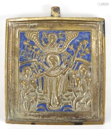 Russian enamelled brass icon, 6.5cm high : For Further Condition Reports Please Visit Our Website