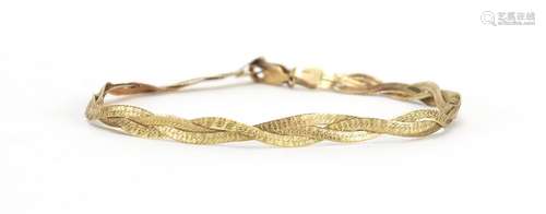 9ct gold flattened rope twist bracelet, 16cm in length, approximate weight 2.9g : For Further