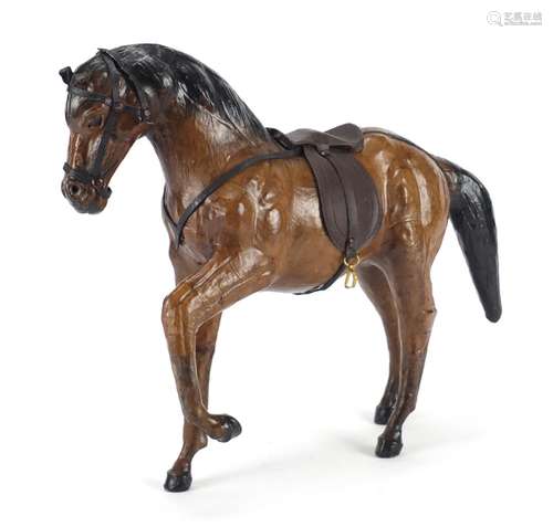 Leather bound model of a standing horse, 28cm high : For Further Condition Reports and Live