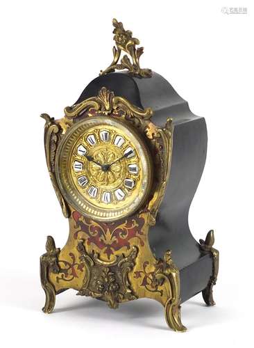 19th century French boulle clock, the dial with enamelled Roman numerals, 30.5cm high : For