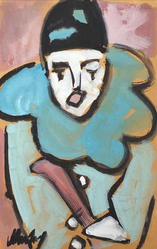 Portrait of a Pierrot, Irish school gouache on card, bearing a signature Markey, 34.5cm x 21.5cm :