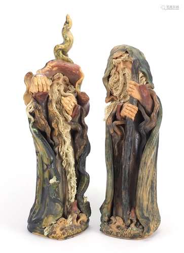 Two pottery wizards by Joy Pamphilon, the largest 48cm high : For Further Condition Reports and Live