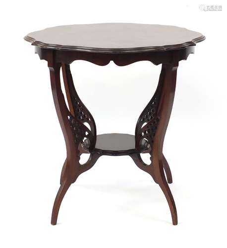 Edwardian mahogany occasional table with shaped top and under tier, 67cm high x 68cm in diameter :