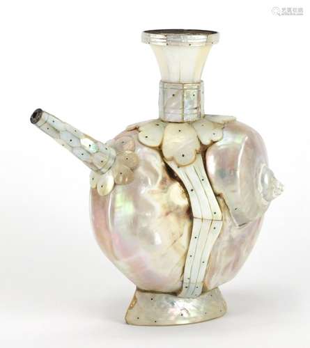 Indian Goa mother of pearl water flask, 24.5cm high : For Further Condition Reports Please Visit Our