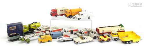 Predominantly Dinky and Corgi die cast vehicles and two Hornby Dublo wagons including a police