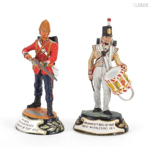 Two hand painted pewter Military figures by Charles Stadden, Private Marching Order 24th Regt of