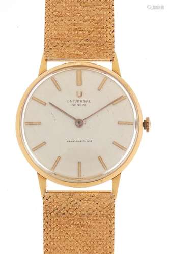 Gentleman's 18ct gold Universal Genève Vanguard 1107 wristwatch with unmarked gold strap (tests as