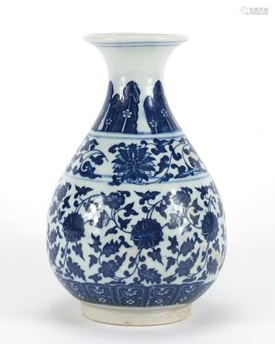 Chinese blue and white porcelain vase, decorated with flower heads amongst foliate scrolls, six