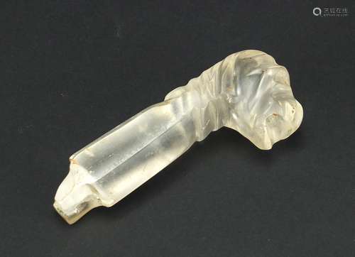 Carved rock crystal handle possibly Indian, 9cm in length : For Further Condition Reports Please